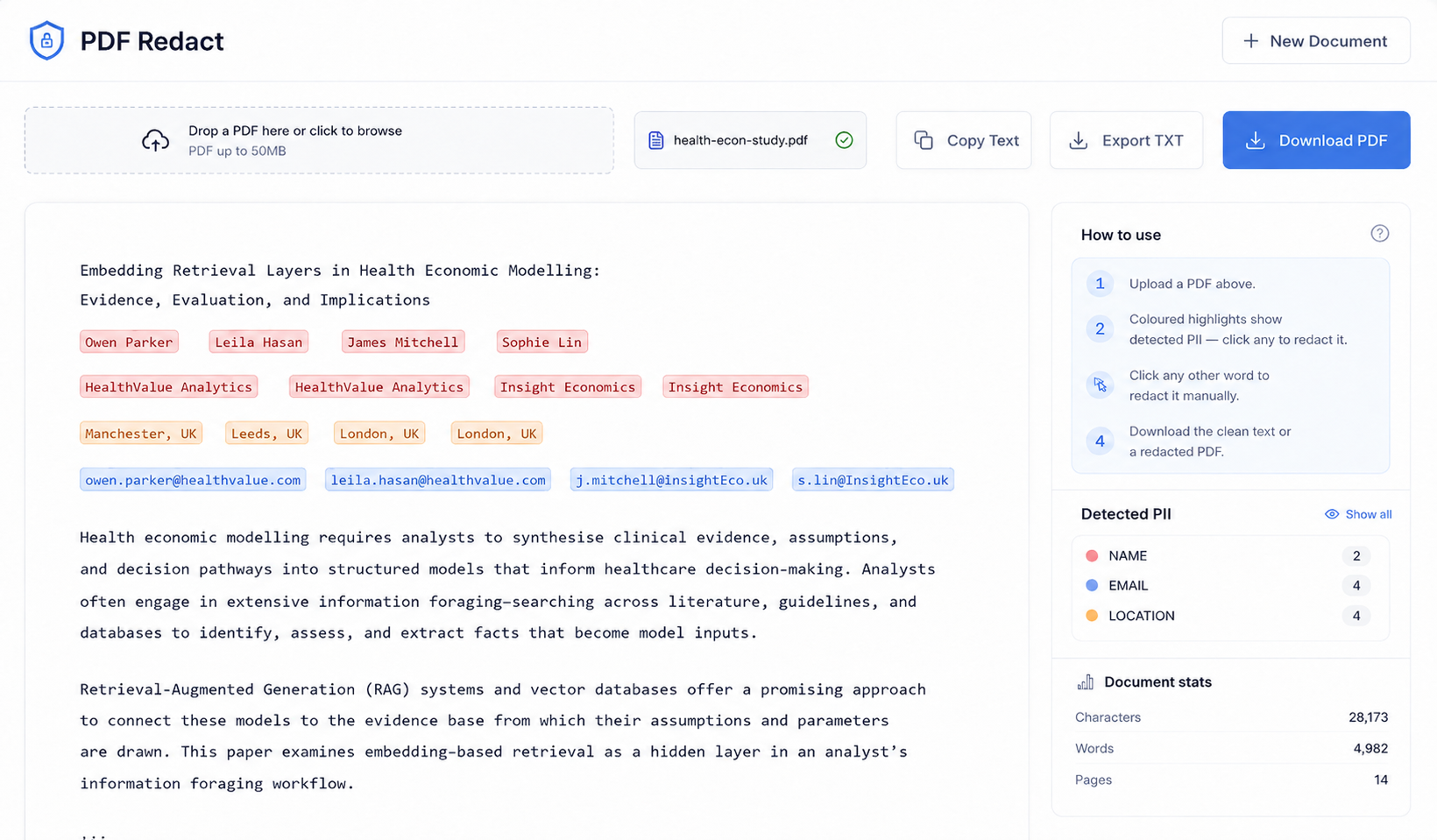 PDF Redact document review tool